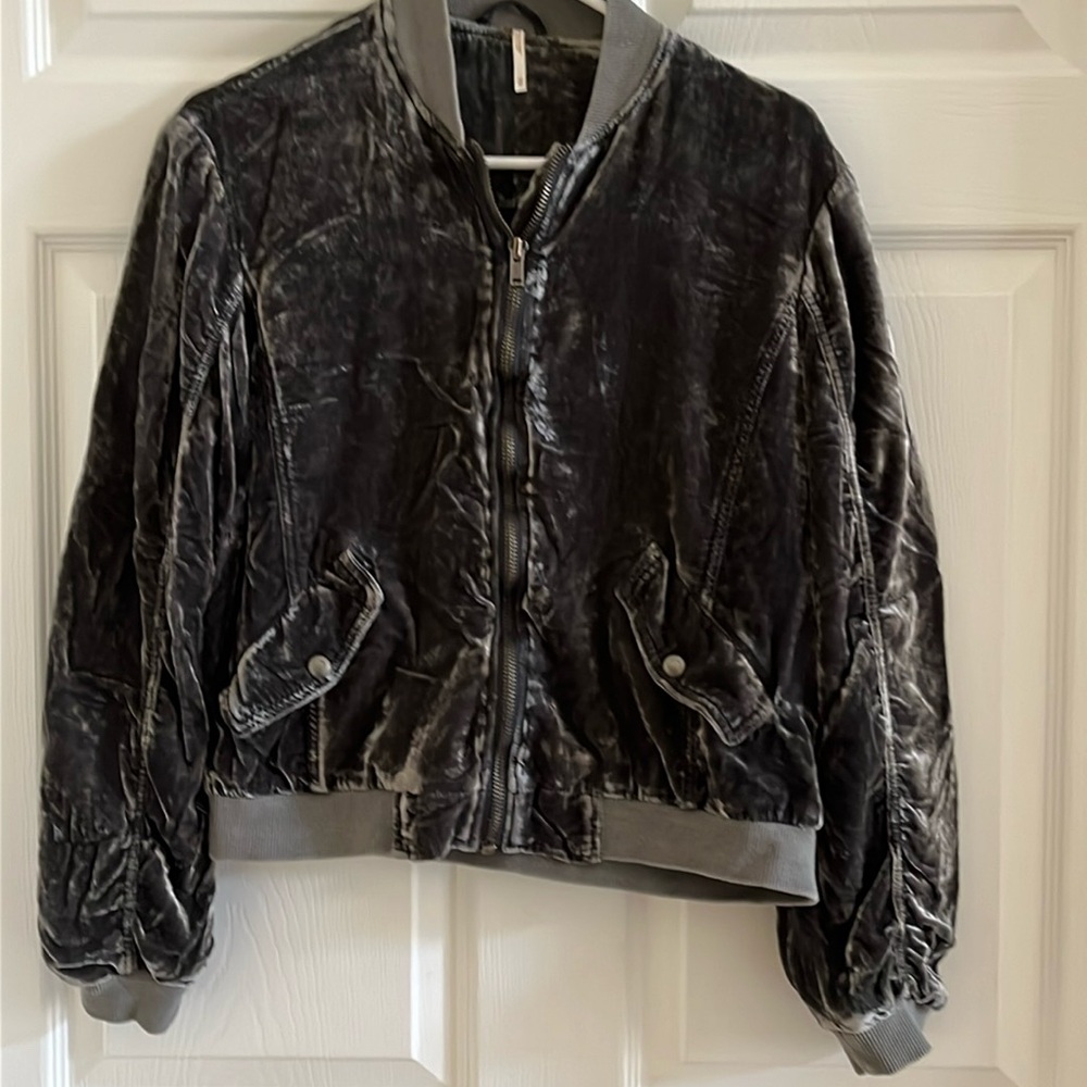 Crushed velour bomber jacket
